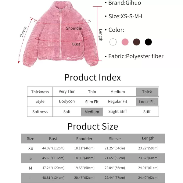 Gihuo Women' s Corduroy Puffer Jacket Full Zip Puffy Jackets Long Sleeve Winter Bubble Coats Warm Outerwear Coats