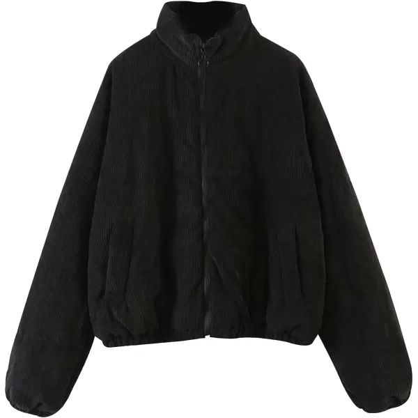 Gihuo Women' s Corduroy Puffer Jacket Full Zip Puffy Jackets Long Sleeve Winter Bubble Coats Warm Outerwear Coats