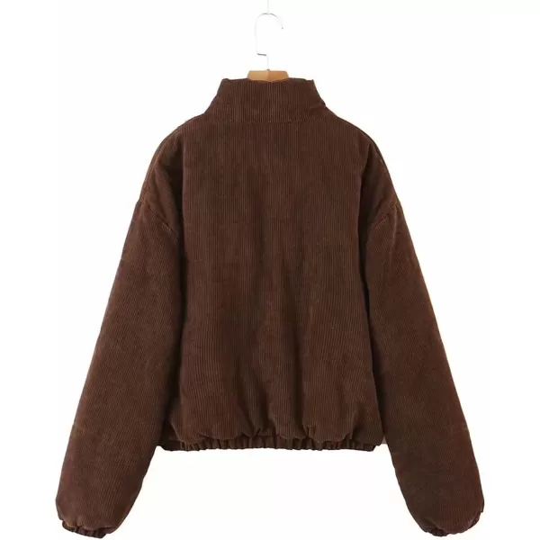 Gihuo Women' s Corduroy Puffer Jacket Full Zip Puffy Jackets Long Sleeve Winter Bubble Coats Warm Outerwear Coats