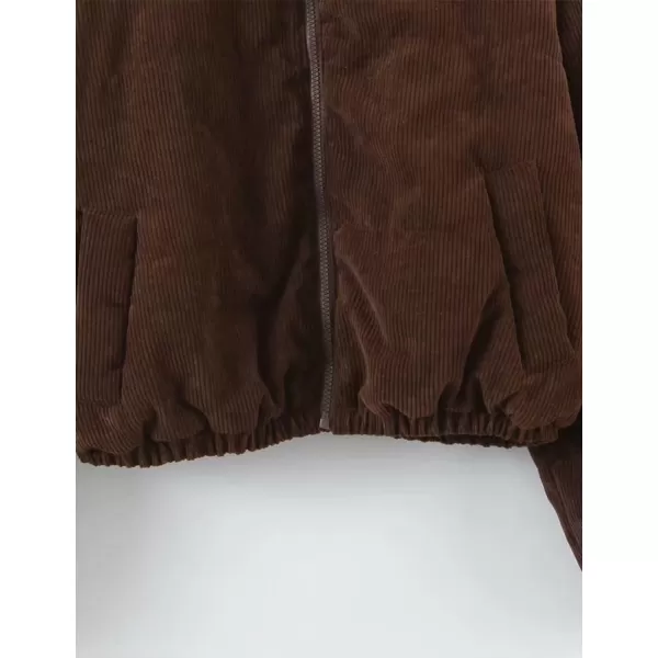 Gihuo Women' s Corduroy Puffer Jacket Full Zip Puffy Jackets Long Sleeve Winter Bubble Coats Warm Outerwear Coats