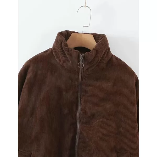 Gihuo Women' s Corduroy Puffer Jacket Full Zip Puffy Jackets Long Sleeve Winter Bubble Coats Warm Outerwear Coats