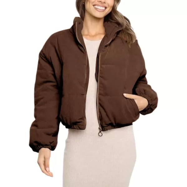 Gihuo Women' s Corduroy Puffer Jacket Full Zip Puffy Jackets Long Sleeve Winter Bubble Coats Warm Outerwear Coats