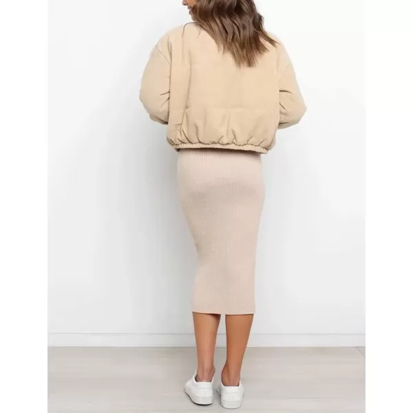 Gihuo Women' s Corduroy Puffer Jacket Full Zip Puffy Jackets Long Sleeve Winter Bubble Coats Warm Outerwear Coats