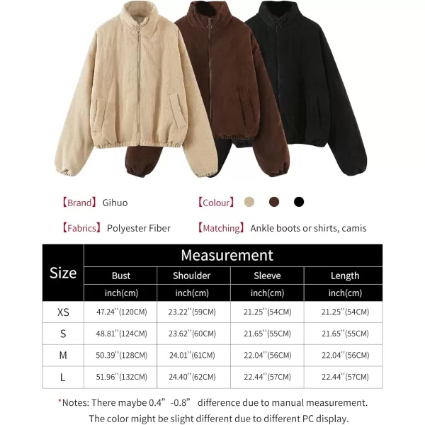 Gihuo Women' s Corduroy Puffer Jacket Full Zip Puffy Jackets Long Sleeve Winter Bubble Coats Warm Outerwear Coats