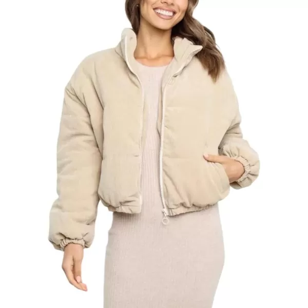 Gihuo Women' s Corduroy Puffer Jacket Full Zip Puffy Jackets Long Sleeve Winter Bubble Coats Warm Outerwear Coats