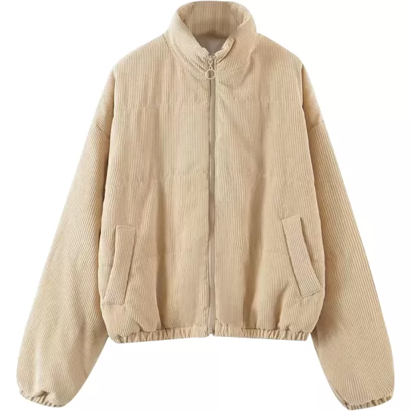 Gihuo Women' s Corduroy Puffer Jacket Full Zip Puffy Jackets Long Sleeve Winter Bubble Coats Warm Outerwear Coats