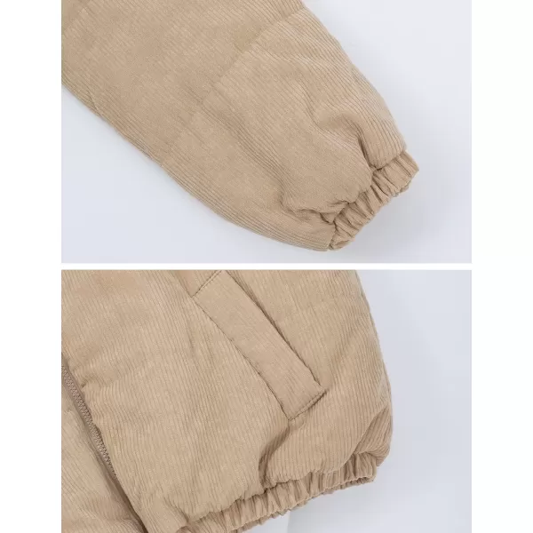 Gihuo Women' s Corduroy Puffer Jacket Full Zip Puffy Jackets Long Sleeve Winter Bubble Coats Warm Outerwear Coats