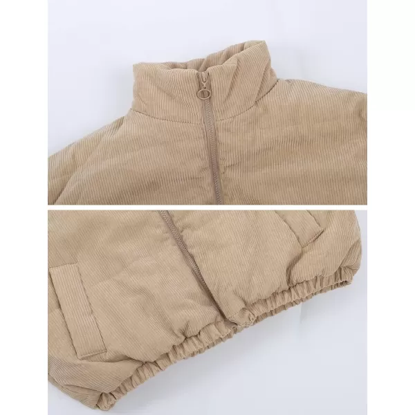 Gihuo Women' s Corduroy Puffer Jacket Full Zip Puffy Jackets Long Sleeve Winter Bubble Coats Warm Outerwear Coats