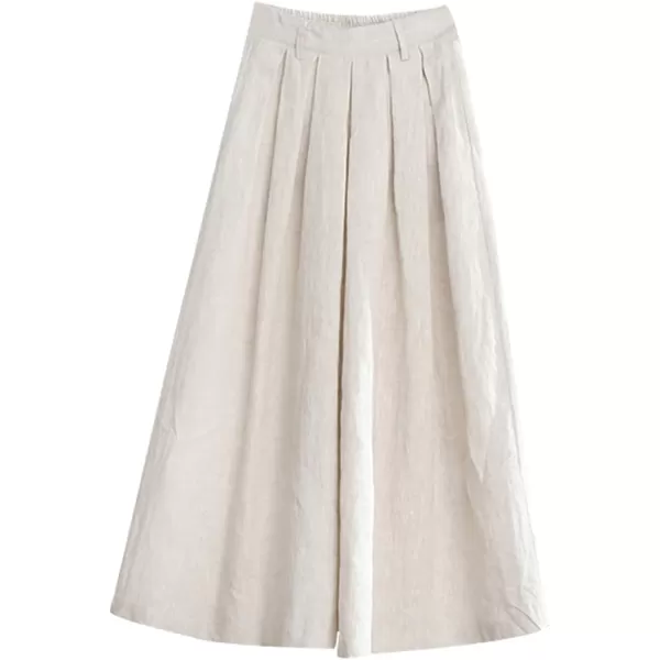 Gihuo Women' s Culottes Linen Blend Wide Leg Pants Elastic Waist Casual Palazzo Trousers with Pockets Capris