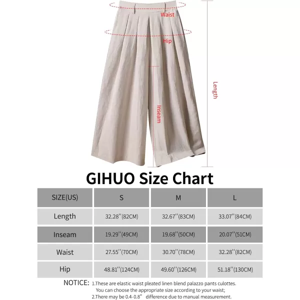 Gihuo Women' s Culottes Linen Blend Wide Leg Pants Elastic Waist Casual Palazzo Trousers with Pockets Capris