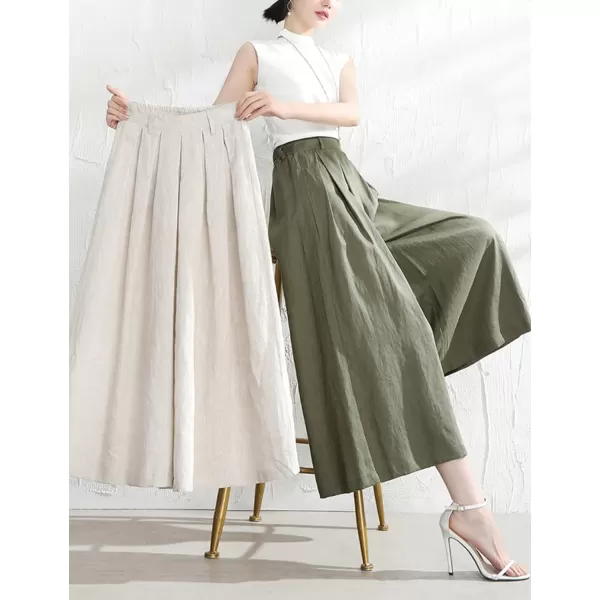 Gihuo Women' s Culottes Linen Blend Wide Leg Pants Elastic Waist Casual Palazzo Trousers with Pockets Capris