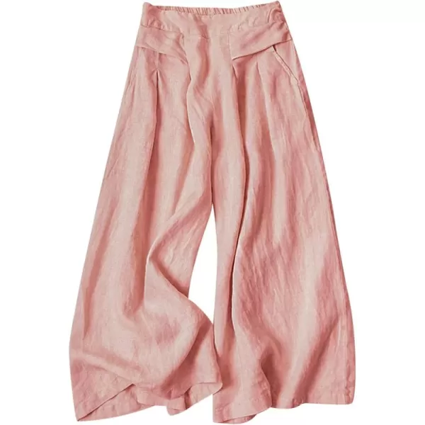 Gihuo Women' s Culottes Linen Blend Wide Leg Pants Elastic Waist Casual Palazzo Trousers with Pockets Capris