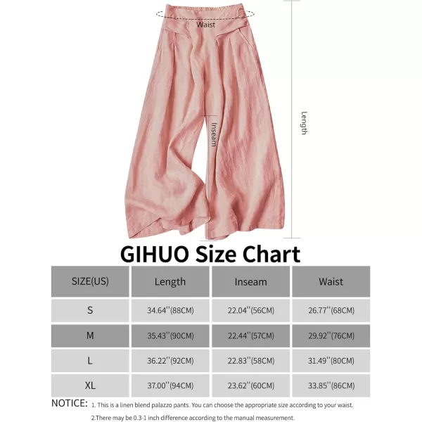 Gihuo Women' s Culottes Linen Blend Wide Leg Pants Elastic Waist Casual Palazzo Trousers with Pockets Capris