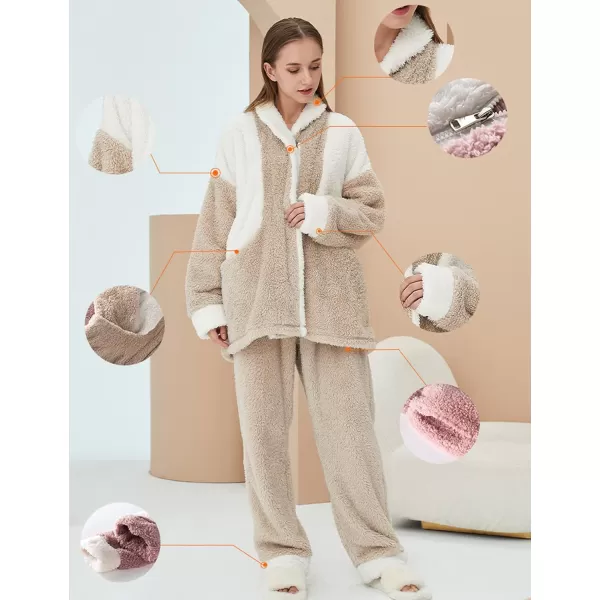 Gihuo Women' s Fluffy Pajamas Set Fleece Pullover Pants Loose Plush Sleepwear 2 Piece Pjs Set Warm Loungewear Fuzzy