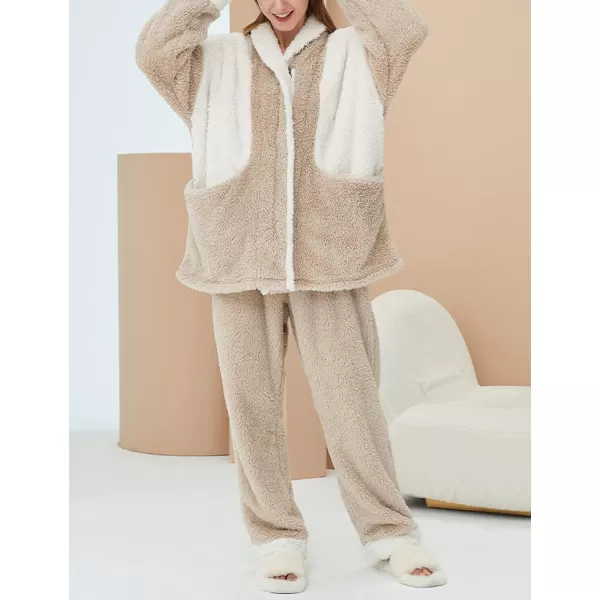 Gihuo Women' s Fluffy Pajamas Set Fleece Pullover Pants Loose Plush Sleepwear 2 Piece Pjs Set Warm Loungewear Fuzzy