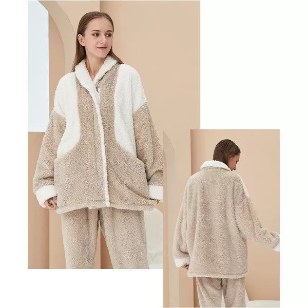 Gihuo Women' s Fluffy Pajamas Set Fleece Pullover Pants Loose Plush Sleepwear 2 Piece Pjs Set Warm Loungewear Fuzzy