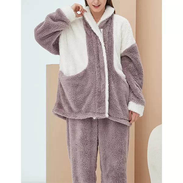 Gihuo Women' s Fluffy Pajamas Set Fleece Pullover Pants Loose Plush Sleepwear 2 Piece Pjs Set Warm Loungewear Fuzzy