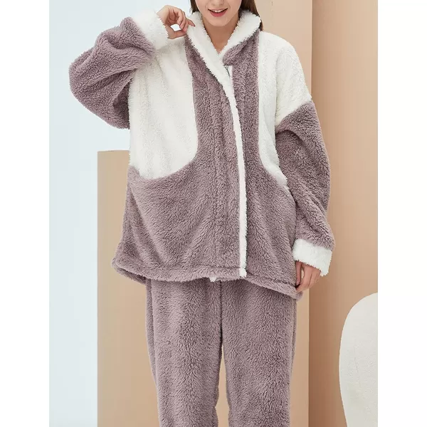 Gihuo Women' s Fluffy Pajamas Set Fleece Pullover Pants Loose Plush Sleepwear 2 Piece Pjs Set Warm Loungewear Fuzzy
