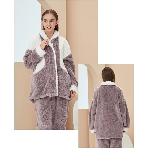 Gihuo Women' s Fluffy Pajamas Set Fleece Pullover Pants Loose Plush Sleepwear 2 Piece Pjs Set Warm Loungewear Fuzzy