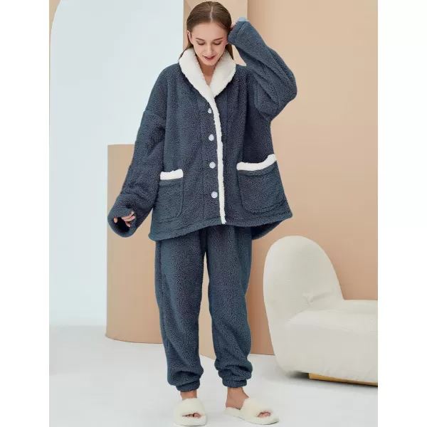 Gihuo Women' s Fluffy Pajamas Set Fleece Pullover Pants Loose Plush Sleepwear 2 Piece Pjs Set Warm Loungewear Fuzzy