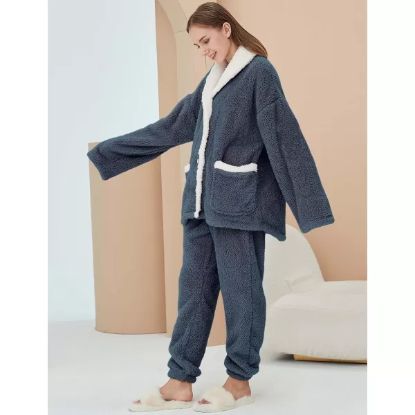 Gihuo Women' s Fluffy Pajamas Set Fleece Pullover Pants Loose Plush Sleepwear 2 Piece Pjs Set Warm Loungewear Fuzzy