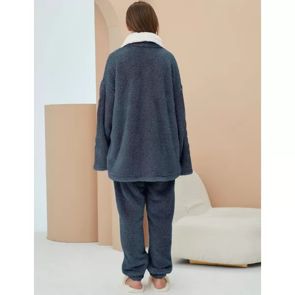 Gihuo Women' s Fluffy Pajamas Set Fleece Pullover Pants Loose Plush Sleepwear 2 Piece Pjs Set Warm Loungewear Fuzzy