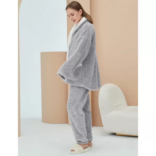 Gihuo Women' s Fluffy Pajamas Set Fleece Pullover Pants Loose Plush Sleepwear 2 Piece Pjs Set Warm Loungewear Fuzzy