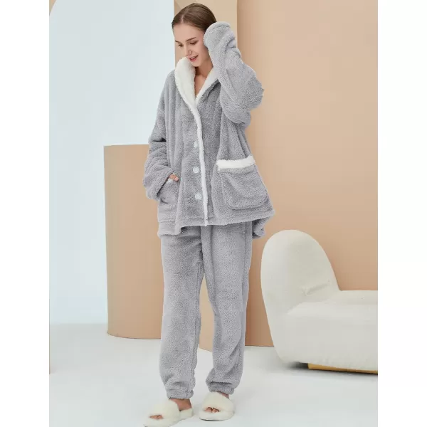 Gihuo Women' s Fluffy Pajamas Set Fleece Pullover Pants Loose Plush Sleepwear 2 Piece Pjs Set Warm Loungewear Fuzzy