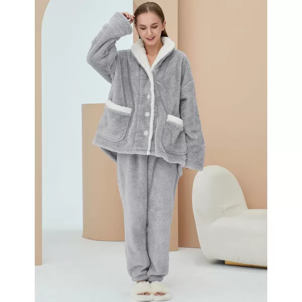 Gihuo Women' s Fluffy Pajamas Set Fleece Pullover Pants Loose Plush Sleepwear 2 Piece Pjs Set Warm Loungewear Fuzzy