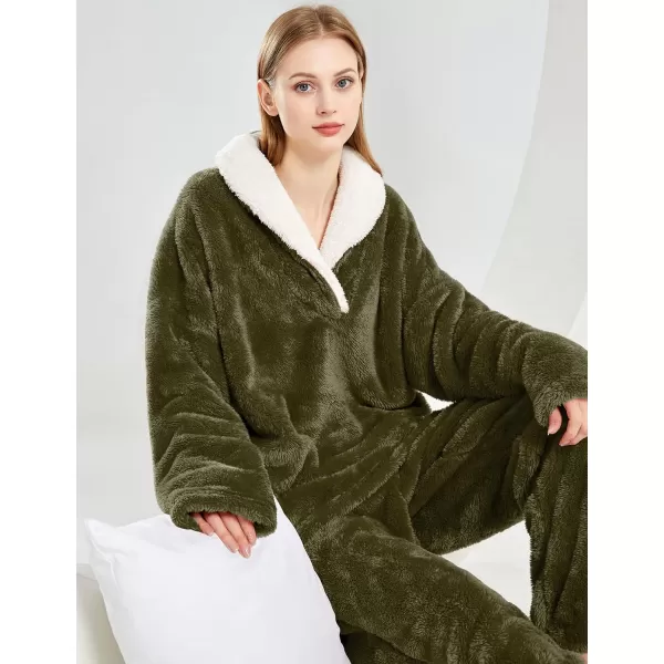 Gihuo Women' s Fluffy Pajamas Set Fleece Pullover Pants Loose Plush Sleepwear 2 Piece Pjs Set Warm Loungewear Fuzzy