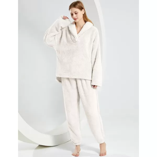 Gihuo Women' s Fluffy Pajamas Set Fleece Pullover Pants Loose Plush Sleepwear 2 Piece Pjs Set Warm Loungewear Fuzzy