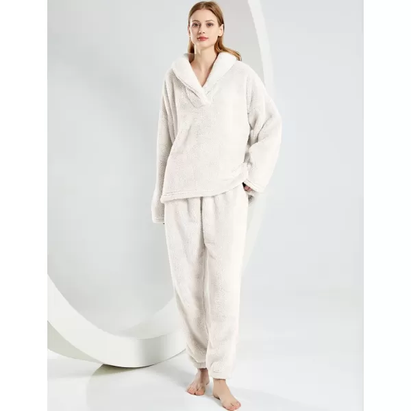 Gihuo Women' s Fluffy Pajamas Set Fleece Pullover Pants Loose Plush Sleepwear 2 Piece Pjs Set Warm Loungewear Fuzzy