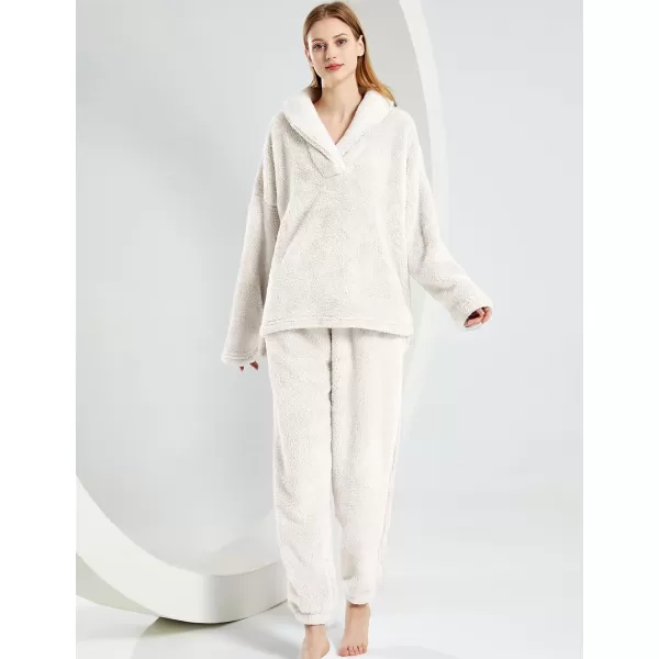 Gihuo Women' s Fluffy Pajamas Set Fleece Pullover Pants Loose Plush Sleepwear 2 Piece Pjs Set Warm Loungewear Fuzzy