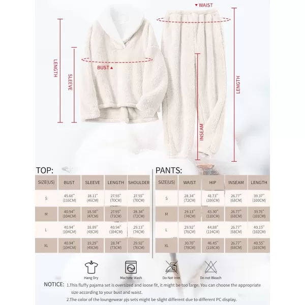 Gihuo Women' s Fluffy Pajamas Set Fleece Pullover Pants Loose Plush Sleepwear 2 Piece Pjs Set Warm Loungewear Fuzzy