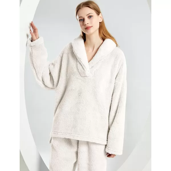 Gihuo Women' s Fluffy Pajamas Set Fleece Pullover Pants Loose Plush Sleepwear 2 Piece Pjs Set Warm Loungewear Fuzzy