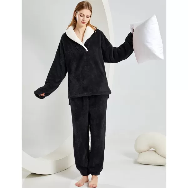 Gihuo Women' s Fluffy Pajamas Set Fleece Pullover Pants Loose Plush Sleepwear 2 Piece Pjs Set Warm Loungewear Fuzzy