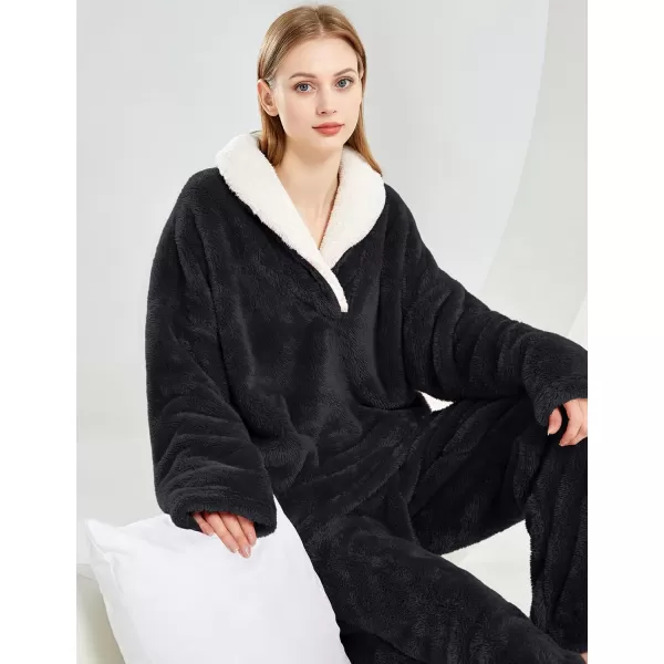 Gihuo Women' s Fluffy Pajamas Set Fleece Pullover Pants Loose Plush Sleepwear 2 Piece Pjs Set Warm Loungewear Fuzzy