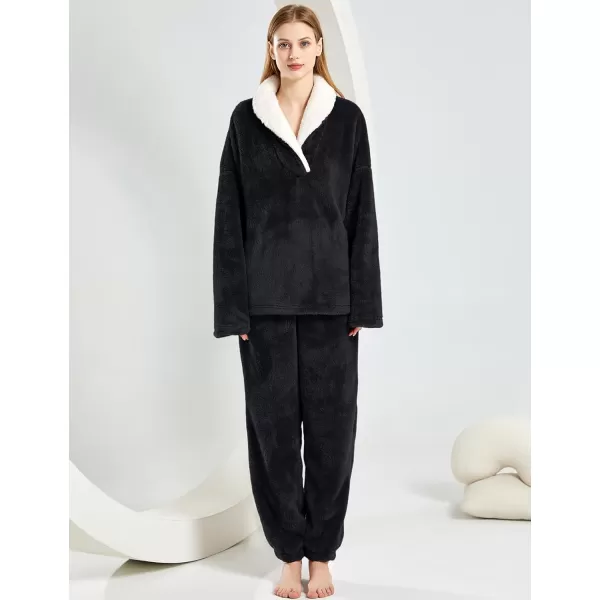 Gihuo Women' s Fluffy Pajamas Set Fleece Pullover Pants Loose Plush Sleepwear 2 Piece Pjs Set Warm Loungewear Fuzzy