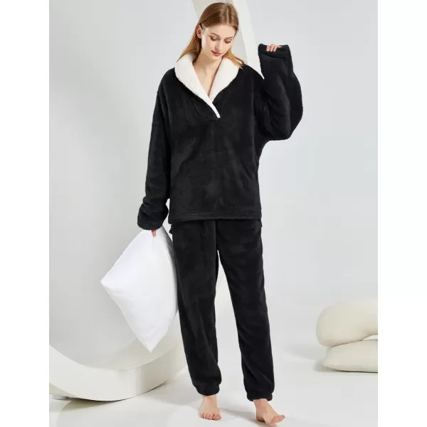 Gihuo Women' s Fluffy Pajamas Set Fleece Pullover Pants Loose Plush Sleepwear 2 Piece Pjs Set Warm Loungewear Fuzzy