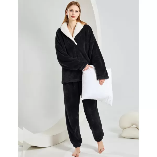 Gihuo Women' s Fluffy Pajamas Set Fleece Pullover Pants Loose Plush Sleepwear 2 Piece Pjs Set Warm Loungewear Fuzzy