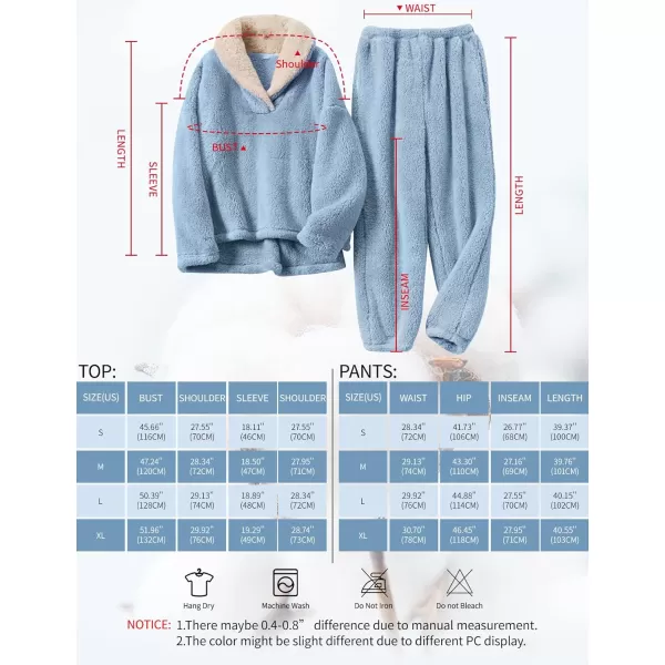 Gihuo Women' s Fluffy Pajamas Set Fleece Pullover Pants Loose Plush Sleepwear 2 Piece Pjs Set Warm Loungewear Fuzzy