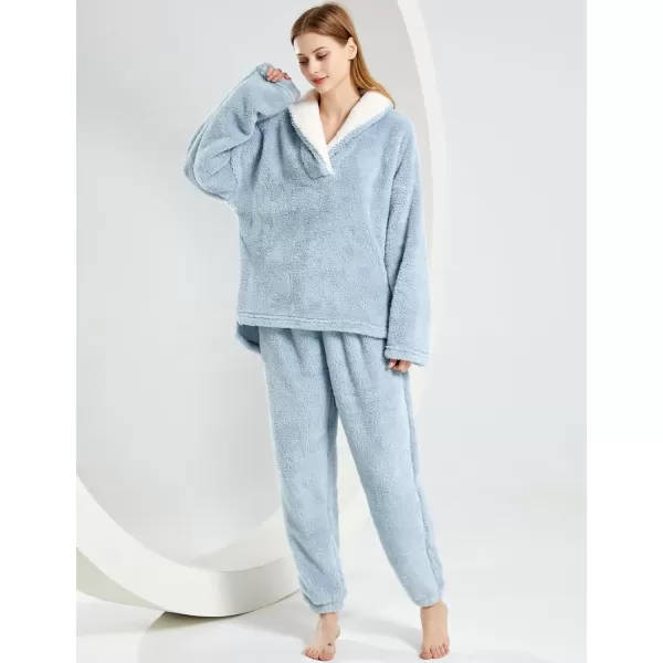 Gihuo Women' s Fluffy Pajamas Set Fleece Pullover Pants Loose Plush Sleepwear 2 Piece Pjs Set Warm Loungewear Fuzzy