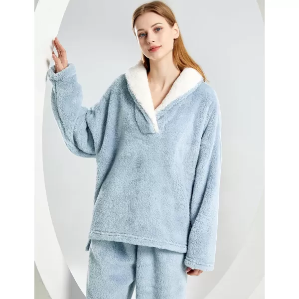 Gihuo Women' s Fluffy Pajamas Set Fleece Pullover Pants Loose Plush Sleepwear 2 Piece Pjs Set Warm Loungewear Fuzzy