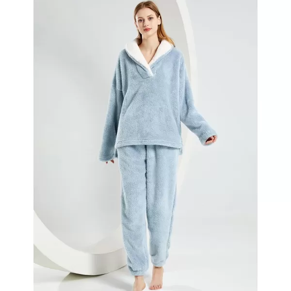 Gihuo Women' s Fluffy Pajamas Set Fleece Pullover Pants Loose Plush Sleepwear 2 Piece Pjs Set Warm Loungewear Fuzzy