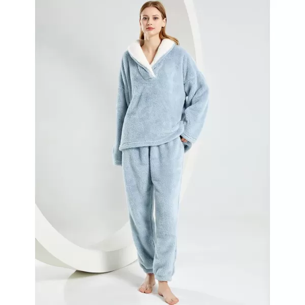 Gihuo Women' s Fluffy Pajamas Set Fleece Pullover Pants Loose Plush Sleepwear 2 Piece Pjs Set Warm Loungewear Fuzzy
