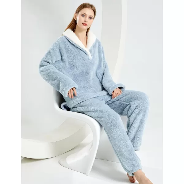 Gihuo Women' s Fluffy Pajamas Set Fleece Pullover Pants Loose Plush Sleepwear 2 Piece Pjs Set Warm Loungewear Fuzzy