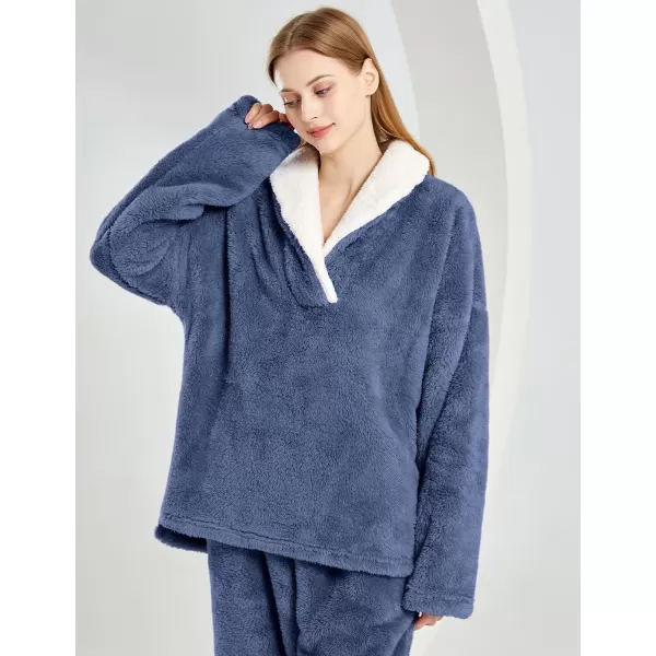 Gihuo Women' s Fluffy Pajamas Set Fleece Pullover Pants Loose Plush Sleepwear 2 Piece Pjs Set Warm Loungewear Fuzzy