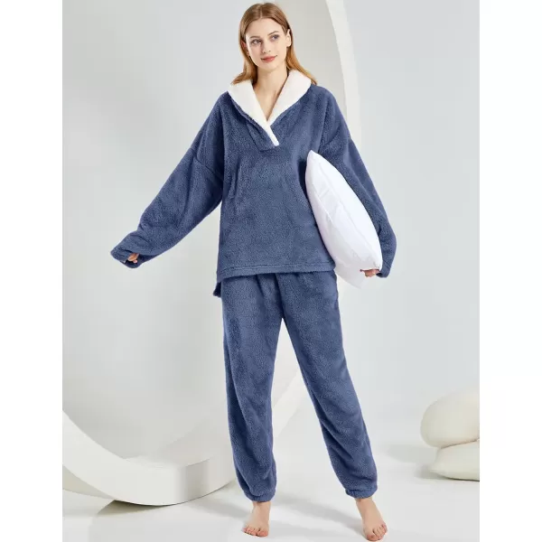 Gihuo Women' s Fluffy Pajamas Set Fleece Pullover Pants Loose Plush Sleepwear 2 Piece Pjs Set Warm Loungewear Fuzzy