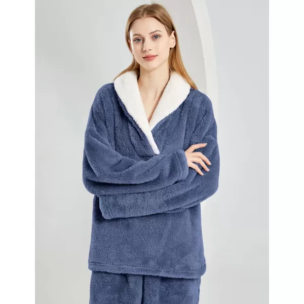Gihuo Women' s Fluffy Pajamas Set Fleece Pullover Pants Loose Plush Sleepwear 2 Piece Pjs Set Warm Loungewear Fuzzy