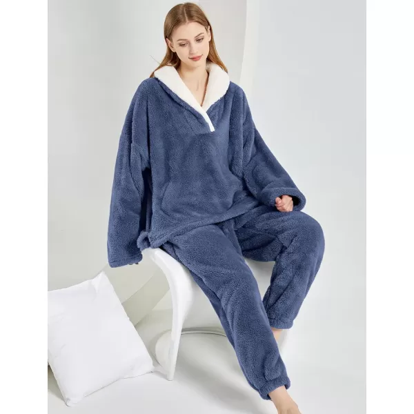 Gihuo Women' s Fluffy Pajamas Set Fleece Pullover Pants Loose Plush Sleepwear 2 Piece Pjs Set Warm Loungewear Fuzzy